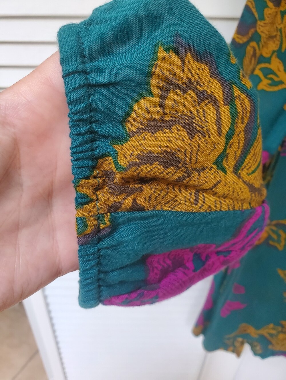 Cost Plus World Market Teal Tunic with Pink and Mustard Floral Accents L/XL - Picture 6 of 9